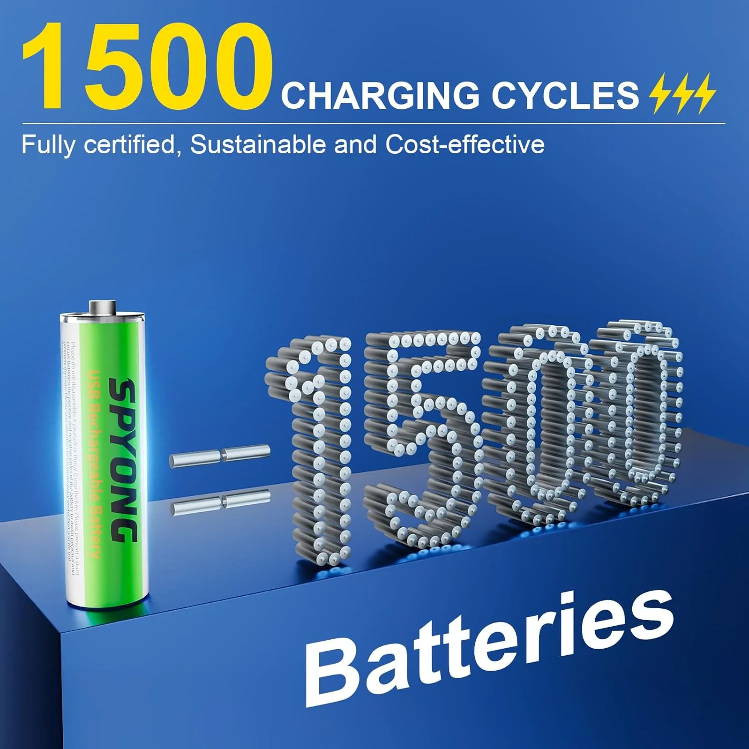 10 Pack Rechargable AA Lithium Batteries with Fast Charger Cable, 3450mWh aa Batteries Lithium 1.5V Constant Output Lithium ion Output Li-ion Double a Batteries Cycle Times up to 1500x