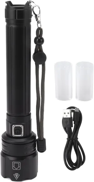 10000LM LED Flashlight, Super Bright Rechargeable Zoom Torch, IPX5, 3 Brightness Modes, USB Charging Port, Telescopic, Ideal for Hiking Camping Climbing