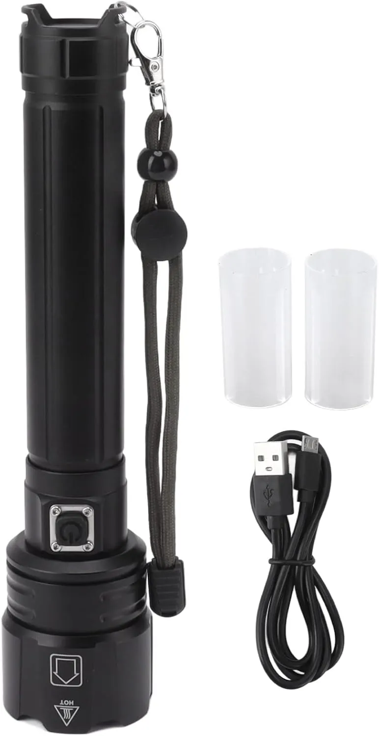 10000LM LED Flashlight, Super Bright Rechargeable Zoom Torch, IPX5, 3 Brightness Modes, USB Charging Port, Telescopic, Ideal for Hiking Camping Climbing