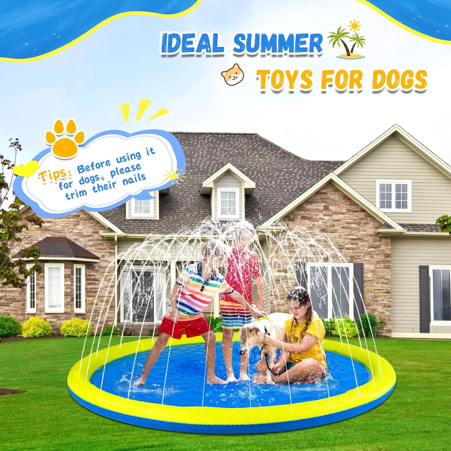 107 inch Extra Large Non-Slip Splash Pad Sprinkler for Kid and Dog, Kiddie Dog Pool, Toddler Outdoor Toys for Ages 3-12 Boys Girls, Summer Outdoor Water Kids Toys, Parent Games, Backyard, Lawn