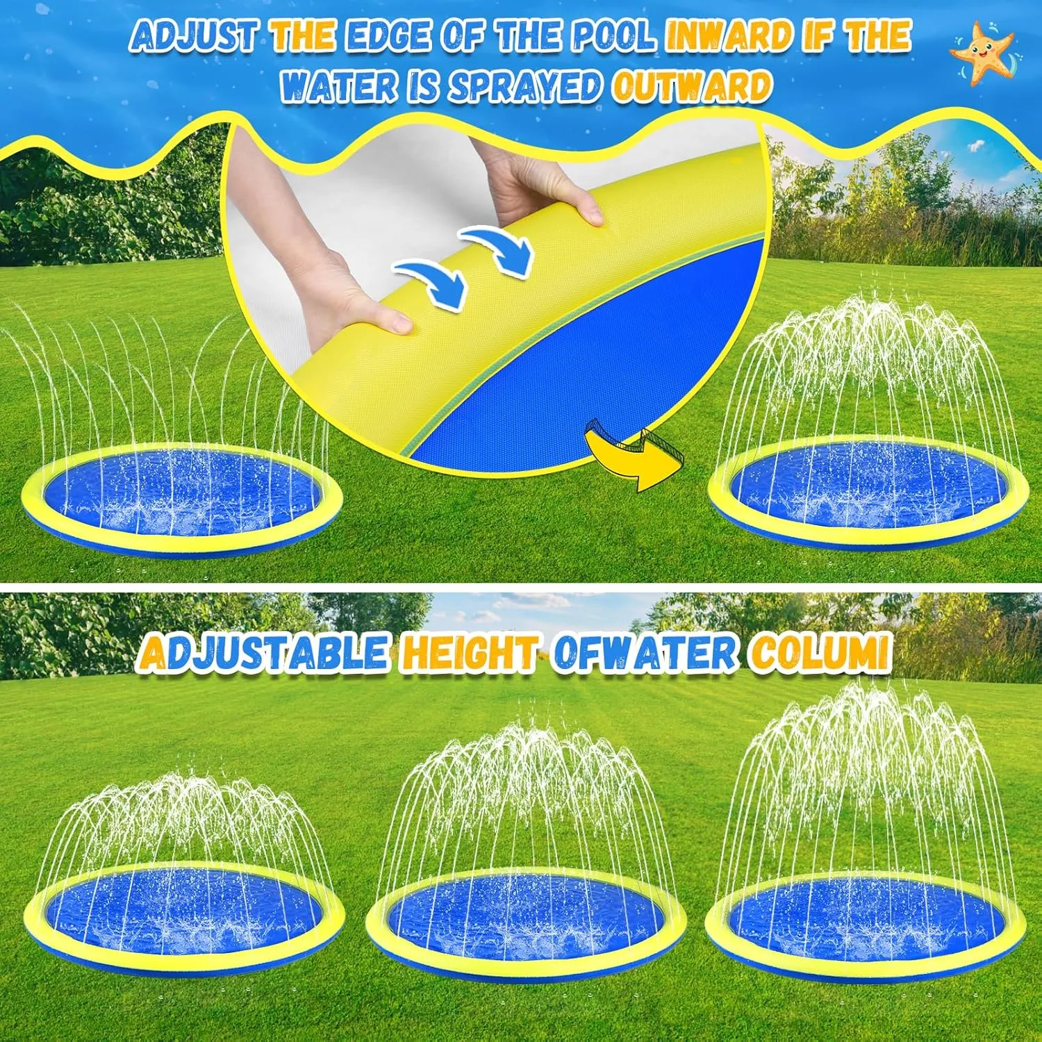 107 inch Extra Large Non-Slip Splash Pad Sprinkler for Kid and Dog, Kiddie Dog Pool, Toddler Outdoor Toys for Ages 3-12 Boys Girls, Summer Outdoor Water Kids Toys, Parent Games, Backyard, Lawn