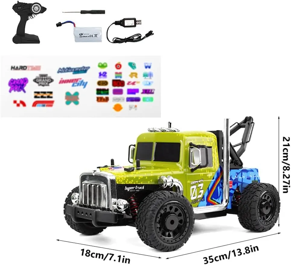 1:16 Scale Remote Control Car, 20 KM/H High-Speed Monster Truck for Boys Adults, LED Light 4WD All Terrain RC Truck, 4x4 Waterproof Off-Road Truck