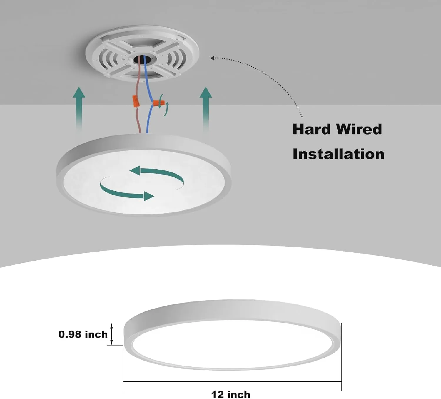 12 Inch Motion Sensor Ceiling Light Wired,24w Flush Mount Light Fixture Round, Motion Sensor Light Indoor for Closet Hallway Porch Laundry Basement Garage Pantry, 3000k/4000k/6000k White