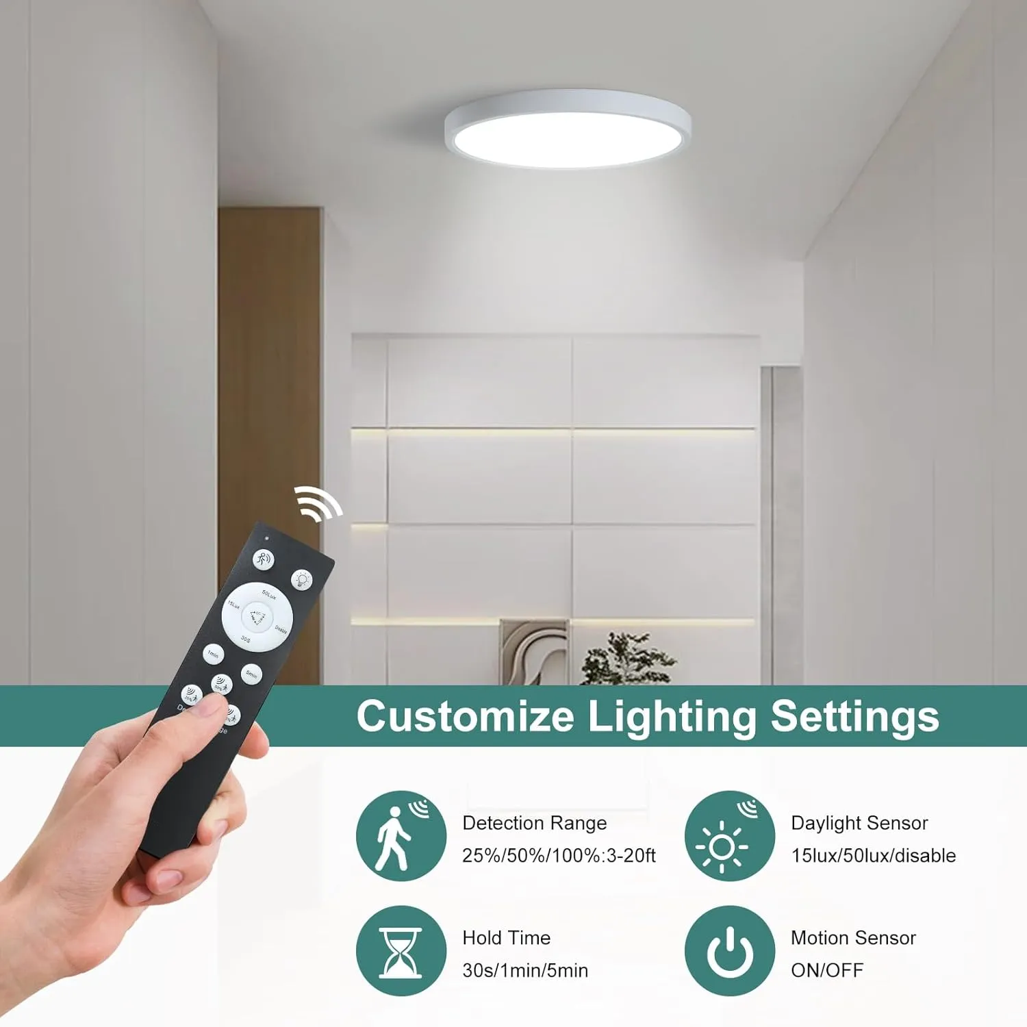 12 Inch Motion Sensor Ceiling Light Wired,24w Flush Mount Light Fixture Round, Motion Sensor Light Indoor for Closet Hallway Porch Laundry Basement Garage Pantry, 3000k/4000k/6000k White