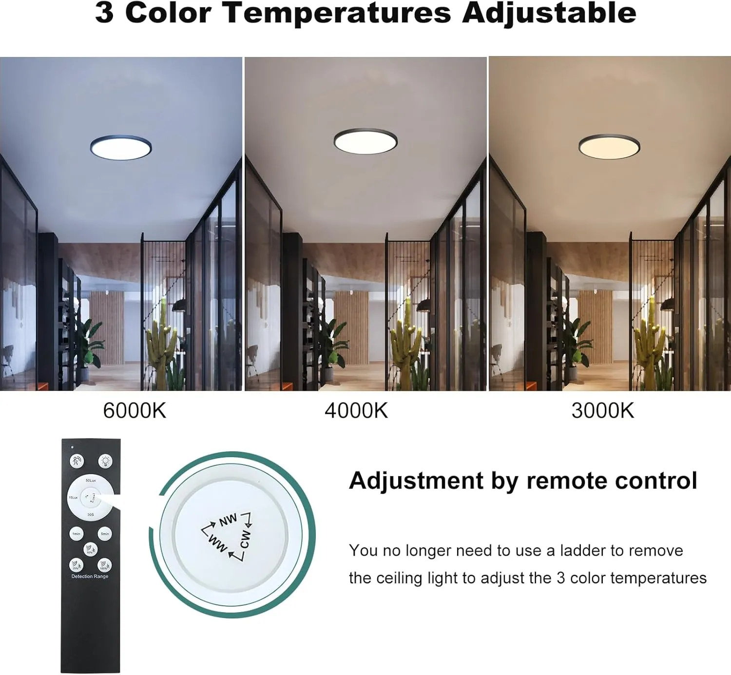 12 Inch Motion Sensor Light Indoor, Flush Mount Light Fixture, Motion Sensor Ceiling Light Wired for Hallway Porch Laundry Garage Basement, Motion Light 3000k/4000k/6000k Black