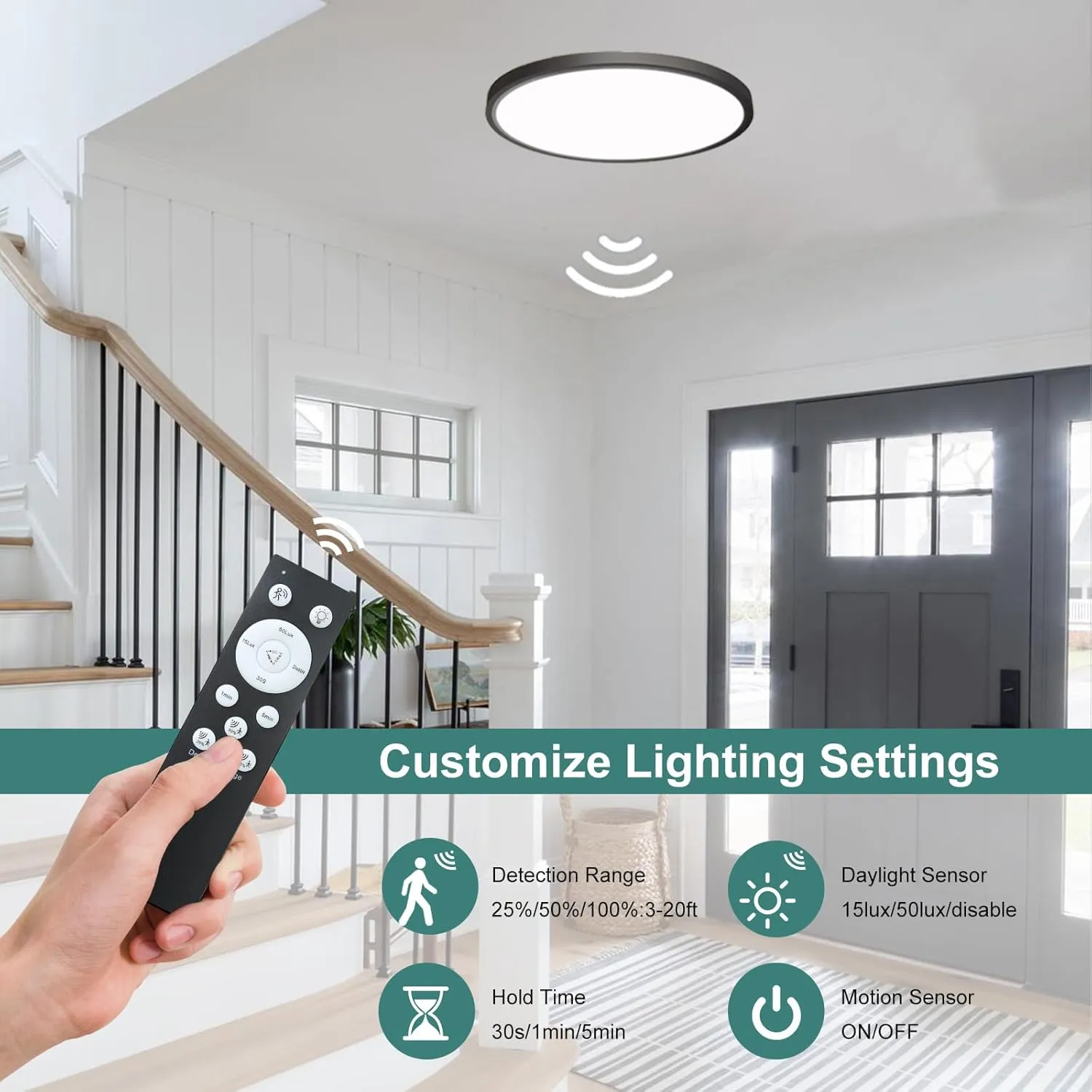 12 Inch Motion Sensor Light Indoor, Flush Mount Light Fixture, Motion Sensor Ceiling Light Wired for Hallway Porch Laundry Garage Basement, Motion Light 3000k/4000k/6000k Black