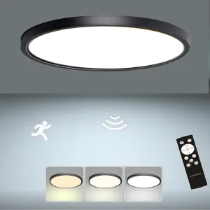 12 Inch Motion Sensor Light Indoor, Flush Mount Light Fixture, Motion Sensor Ceiling Light Wired for Hallway Porch Laundry Garage Basement, Motion Light 3000k/4000k/6000k Black
