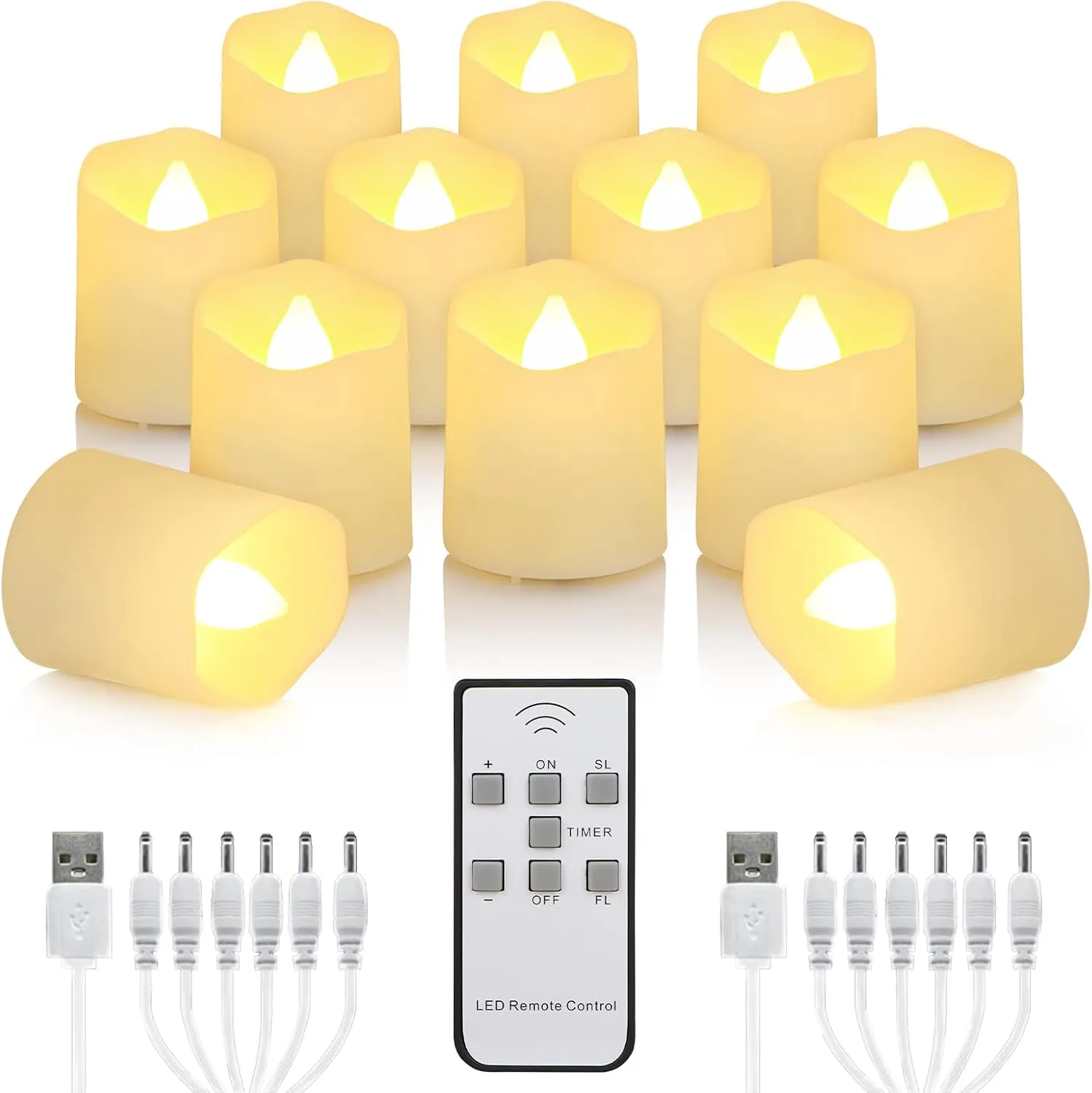 12 PCS Rechargeable Candles Flameless Tea Lights with Remote, USB LED Tealights with Timer Flickering Fake Candle, Votive Tea Light for Halloween, Holiday, Christmas, Party, Home Decorations
