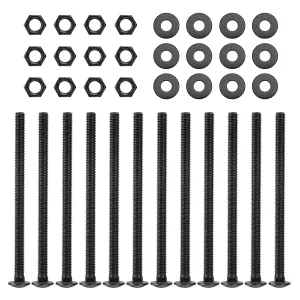 1/2 x 8 Inch Carriage Bolt Kit,Rust Resistance Bolts Includes 12 Bolts, 12 Washers, and 12 Nuts, Black