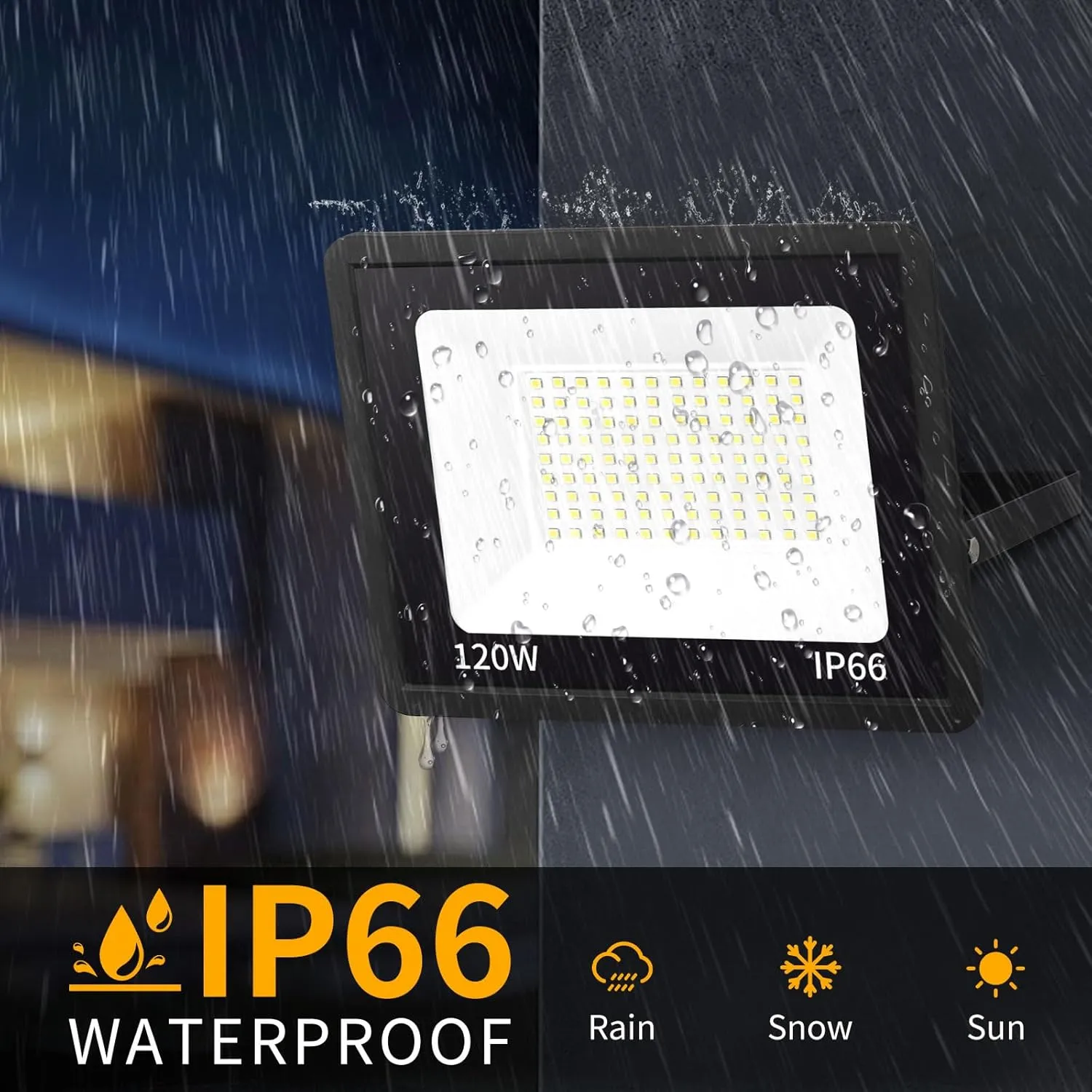 120W LED Flood Light Outdoor with 6ft Plug, 14400LM Brighter Exterior Security Lights, 5000K Daylight LED Work Light, IP66 Waterproof for Yard, Garage, Stadium, Lawn, 2 Pack