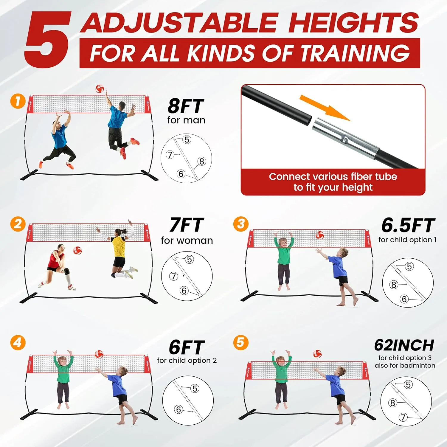 12ft/14ft Portable Volleyball Net for Backyard with Widened Base, Tetoron Net, 6 Metal Stakes and 4 Sandbags, Volleyball Practice Training Equipment with Carry Bag - Easy Setup & 5-Height Adjustable