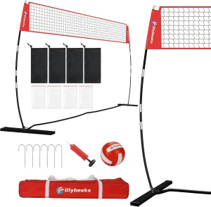 12ft/14ft Portable Volleyball Net for Backyard with Widened Base, Tetoron Net, 6 Metal Stakes and 4 Sandbags, Volleyball Practice Training Equipment with Carry Bag - Easy Setup & 5-Height Adjustable