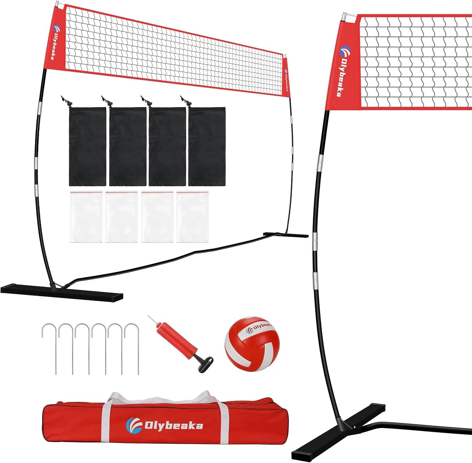 12ft/14ft Portable Volleyball Net for Backyard with Widened Base, Tetoron Net, 6 Metal Stakes and 4 Sandbags, Volleyball Practice Training Equipment with Carry Bag - Easy Setup & 5-Height Adjustable