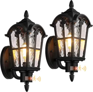 16in 2-Pack Large Motion Sensor Outdoor Wall Lights, Dusk to Dawn Porch Lights Wall Mount, Vintage Exterior Light Fixtures Sconces Lighting, Black Wall Lanterns Outside Lights for House Front Door