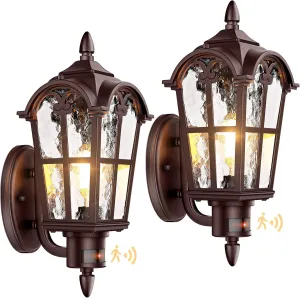 16in 2-Pack Large Motion Sensor Outdoor Wall Lights, Dusk to Dawn Porch Lights Wall Mount, Vintage Exterior Light Fixtures Sconces Lighting, Wall Lanterns Outside Lights for House Front Door Garage