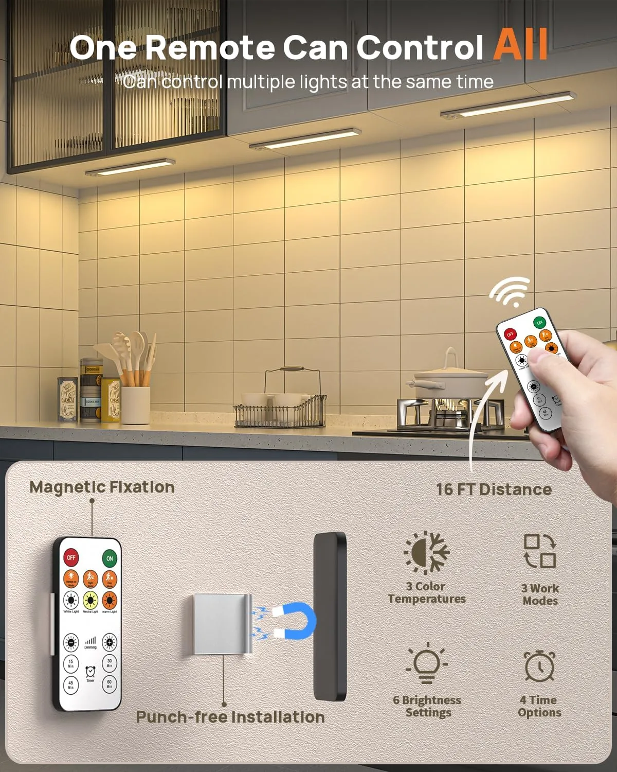16in Under Cabinet Lighting with Remote Control,160 LED Motion Sensor Light Indoor,4000mAh USB Rechargeable Closet Lights,3 Color Temps Wireless Under Counter Lights for Kitchen,Pantry, Stair, 2 Pack