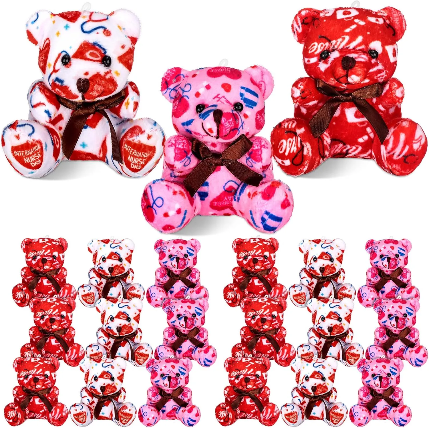 18 Pcs Nurse Week Appreciation Gifts Stuffed Bears Bulk Small Nurses Day Plush Bear 4 Inch Mini Plush Stuffed Animals with Syringe Stethoscope First Aid Kit Pattern for Nurse Graduation Gifts 2025