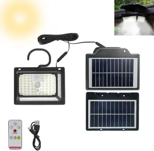 190LED Split Solar Motion Sensor Lights Outdoor Indoor.3 Modes with Remote&16.4Ft Cable Solar Powered Fence Security Light Waterproof, Clip On Flood Lights for RV.Camping.Yard.Patio.Garage.Garden