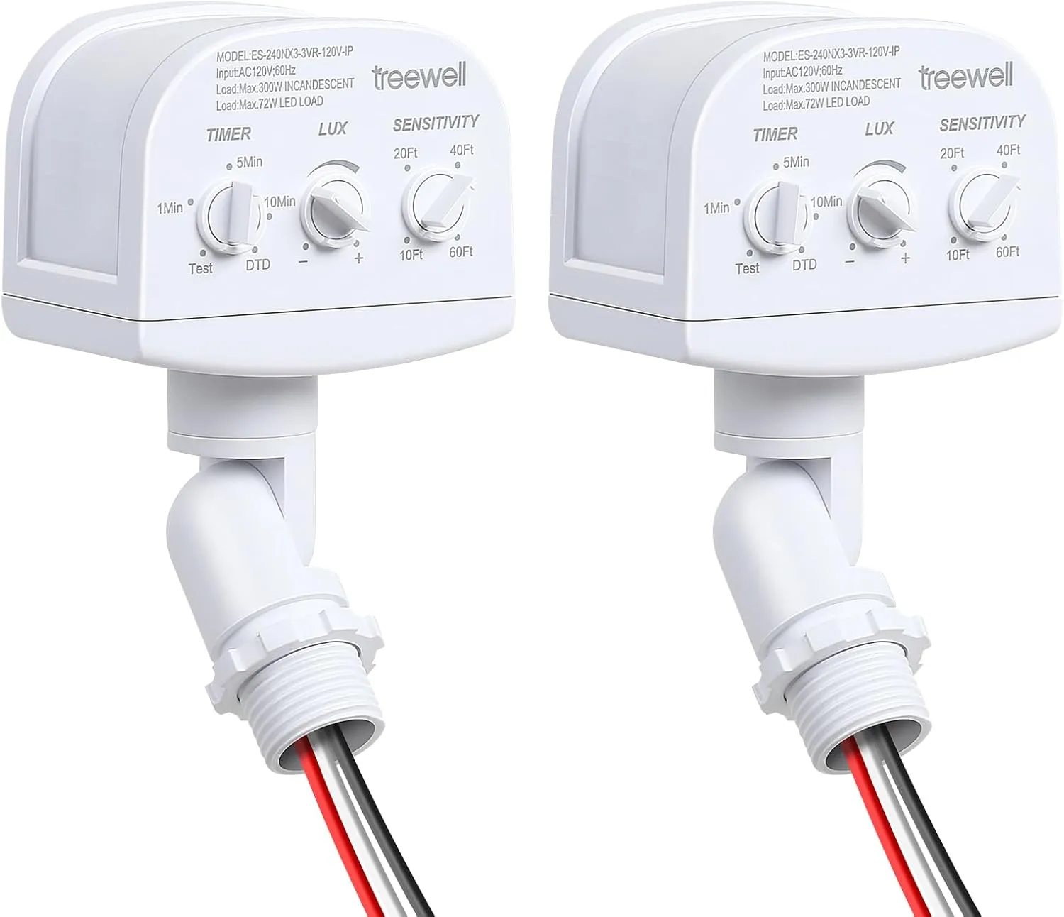 2 Pack 240-Degree Replacement Motion Sensor, Adjustable LUX(5-300) & Time & Detection Sensitivity Up to 60 Feet Range, 3 Working Modes Outdoor Motion Detector for Security Floodlight, White
