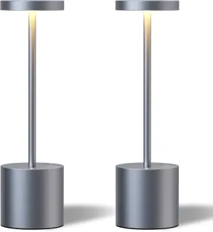 2 Pack Cordless Table Lamps, 5000mAh Rechargeable Battery Powered Lamp, Portable 3 Color Stepless Dimming Desk Lamp,LED Table Light for Outdoor/Cafe/Restaurant/Camping/Home. (Iron Grey)