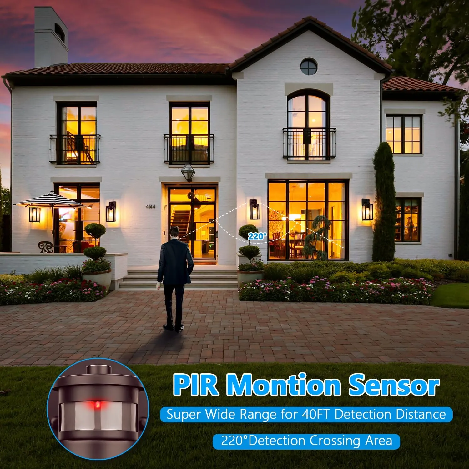 2-Pack Motion Sensor Outdoor Wall Lanterns, Dusk to Dawn Exterior Wall Sconces, Waterproof Porch Light Fixtures Outside Lights for House Entryway Doorway Garage, PIR Motion Activated