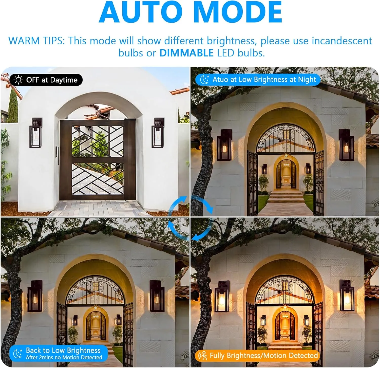 2-Pack Motion Sensor Outdoor Wall Lanterns, Dusk to Dawn Exterior Wall Sconces, Waterproof Porch Light Fixtures Outside Lights for House Entryway Doorway Garage, PIR Motion Activated