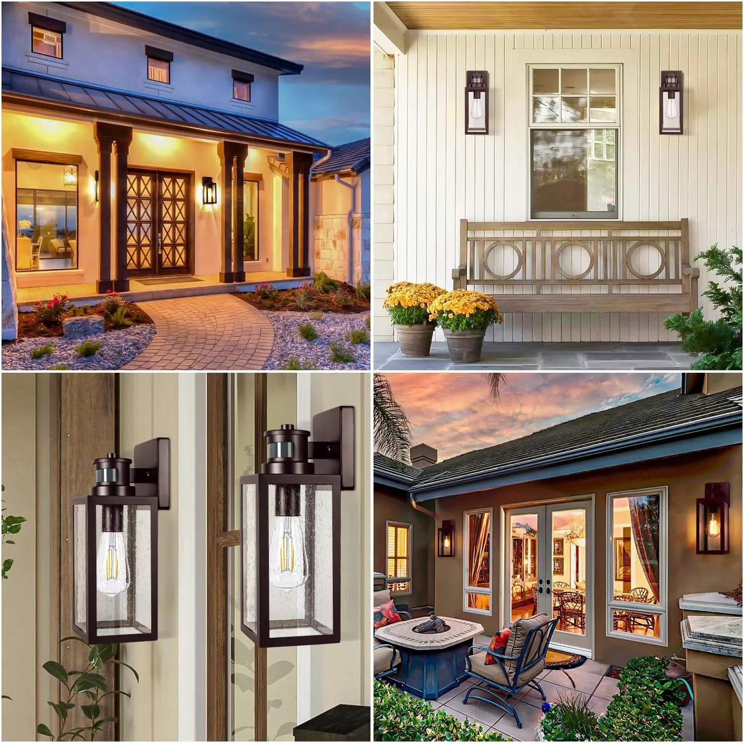 2-Pack Motion Sensor Outdoor Wall Lanterns, Dusk to Dawn Exterior Wall Sconces, Waterproof Porch Light Fixtures Outside Lights for House Entryway Doorway Garage, PIR Motion Activated