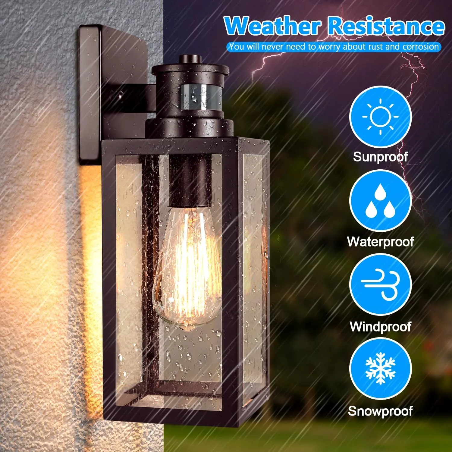 2-Pack Motion Sensor Outdoor Wall Lanterns, Dusk to Dawn Exterior Wall Sconces, Waterproof Porch Light Fixtures Outside Lights for House Entryway Doorway Garage, PIR Motion Activated