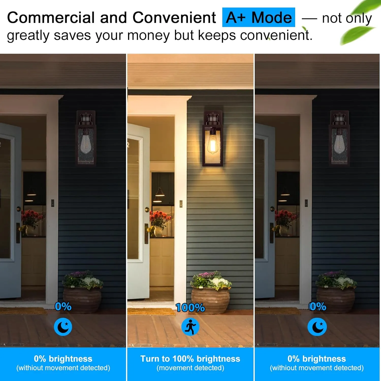 2-Pack Motion Sensor Outdoor Wall Lanterns, Dusk to Dawn Exterior Wall Sconces, Waterproof Porch Light Fixtures Outside Lights for House Entryway Doorway Garage, PIR Motion Activated