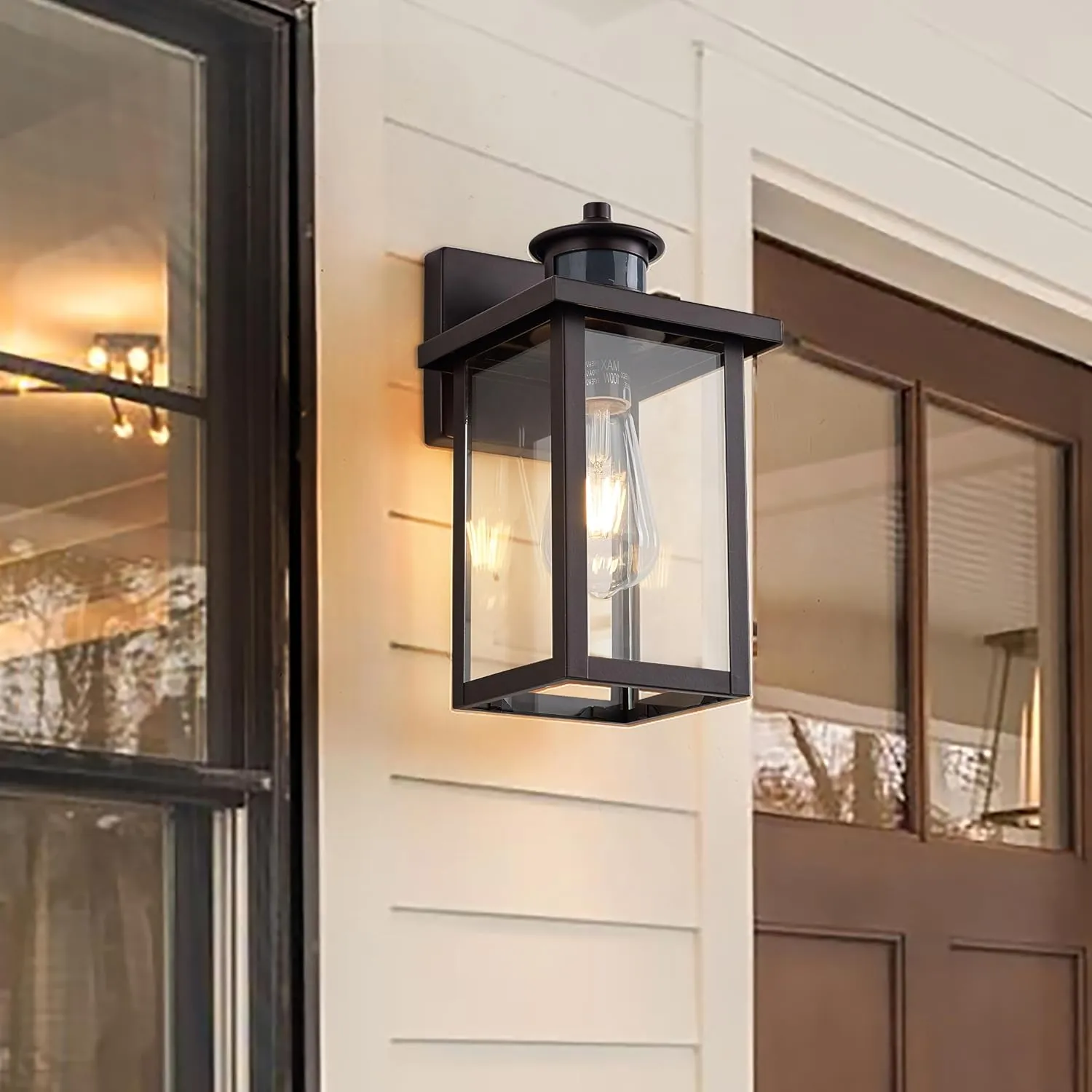 2 Pack Motion Sensor Outdoor Wall Lights, Bronze Exterior Wall Sconce with Clear Water Glass, 11.75" Outdoor Light for House Entryway