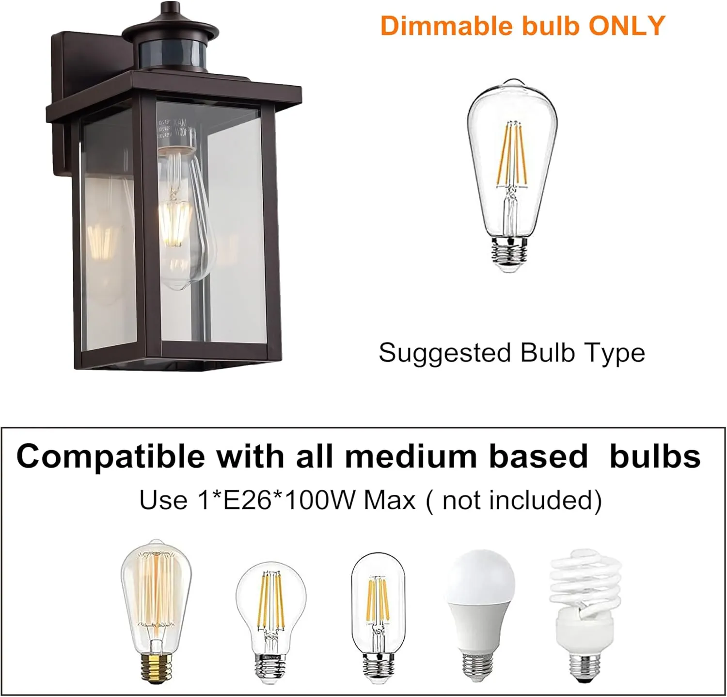 2 Pack Motion Sensor Outdoor Wall Lights, Bronze Exterior Wall Sconce with Clear Water Glass, 11.75" Outdoor Light for House Entryway