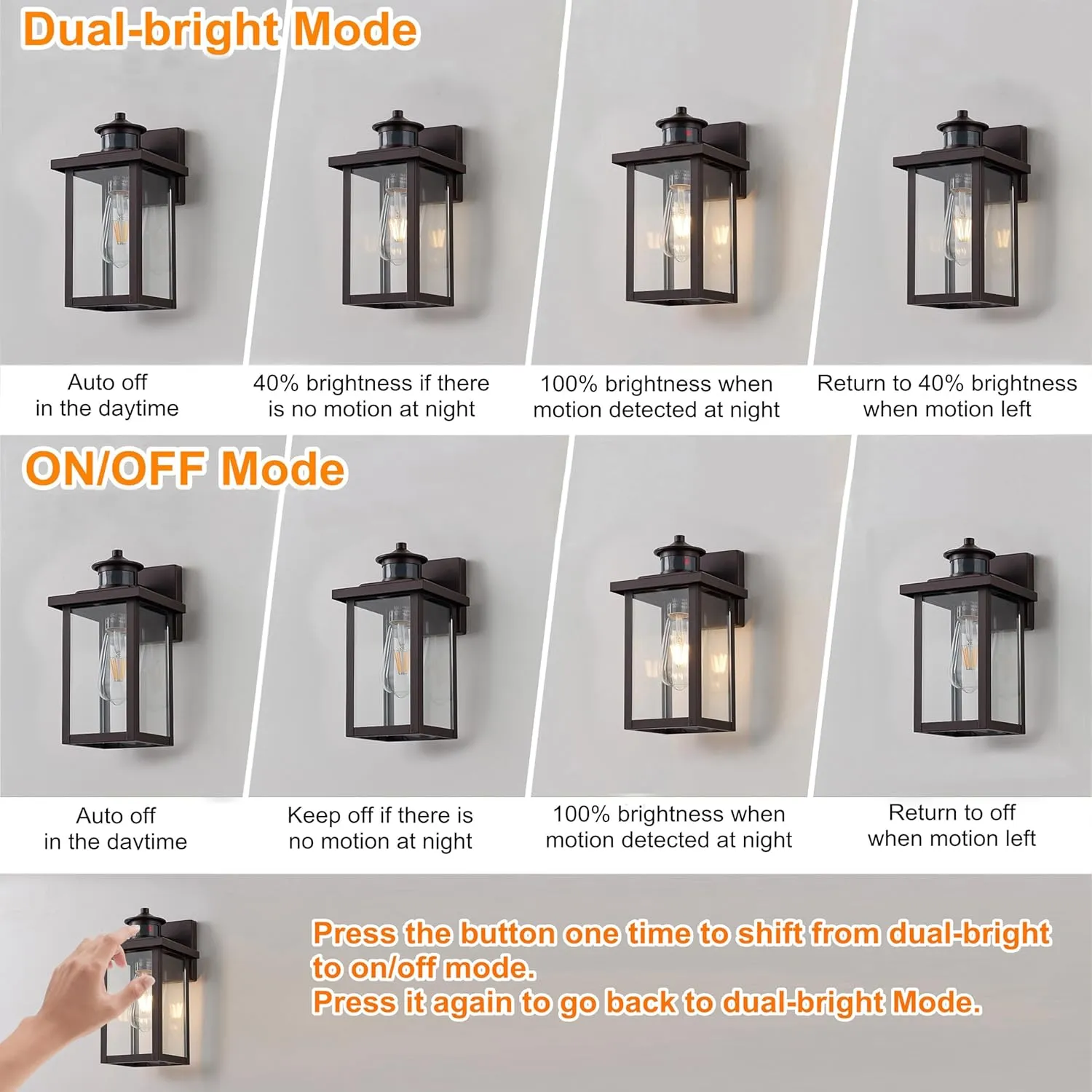 2 Pack Motion Sensor Outdoor Wall Lights, Bronze Exterior Wall Sconce with Clear Water Glass, 11.75" Outdoor Light for House Entryway