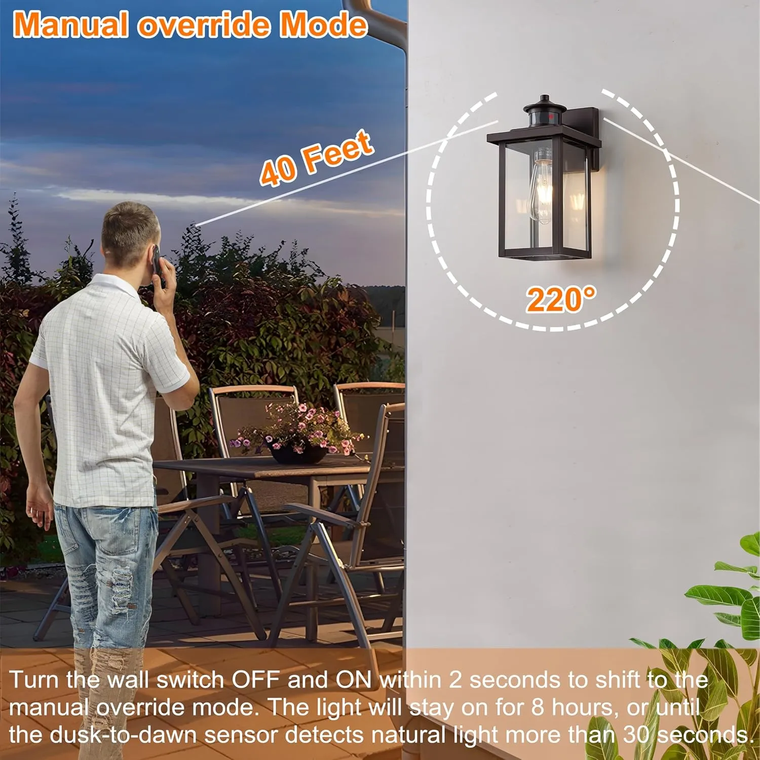 2 Pack Motion Sensor Outdoor Wall Lights, Bronze Exterior Wall Sconce with Clear Water Glass, 11.75" Outdoor Light for House Entryway