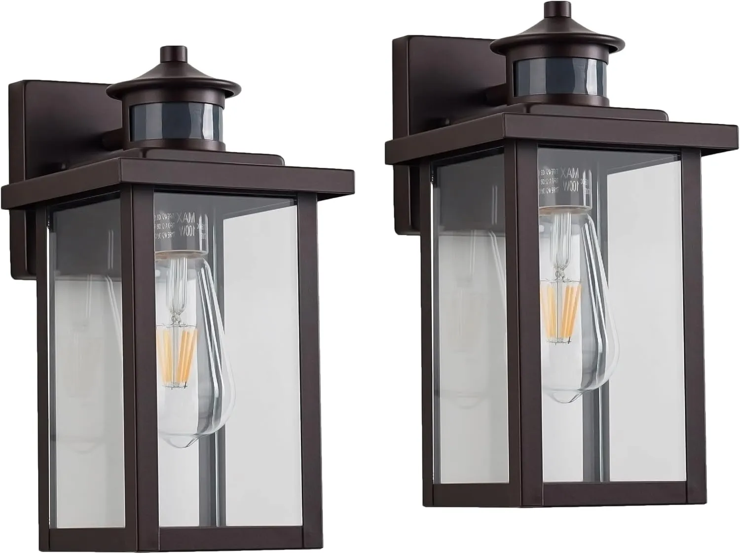 2 Pack Motion Sensor Outdoor Wall Lights, Bronze Exterior Wall Sconce with Clear Water Glass, 11.75" Outdoor Light for House Entryway