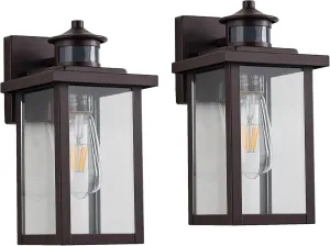 2 Pack Motion Sensor Outdoor Wall Lights, Bronze Exterior Wall Sconce with Clear Water Glass, 11.75" Outdoor Light for House Entryway