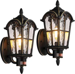 2-Pack Motion Sensor Outdoor Wall Lights, Dusk to Dawn Porch Lights Wall Mount, Waterproof Exterior Light Fixtures Sconces Lighting, Gold Wall Lanterns Outside Lights for House Garage Front Door