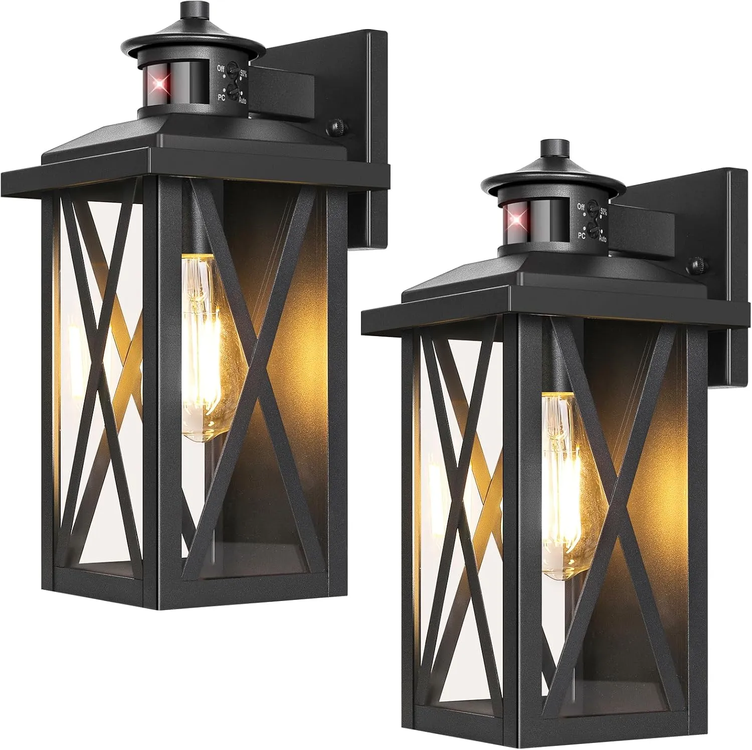 2-Pack Motion Sensor Outdoor Wall Lights, Upgraded Dusk to Dawn Outdoor Lighting Waterproof, Black Modern Outside Wall Mount Light Fixtures, Anti-Rust Exterior Light for House Porch Entryway Garage