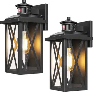 2-Pack Motion Sensor Outdoor Wall Lights, Upgraded Dusk to Dawn Outdoor Lighting Waterproof, Black Modern Outside Wall Mount Light Fixtures, Anti-Rust Exterior Light for House Porch Entryway Garage