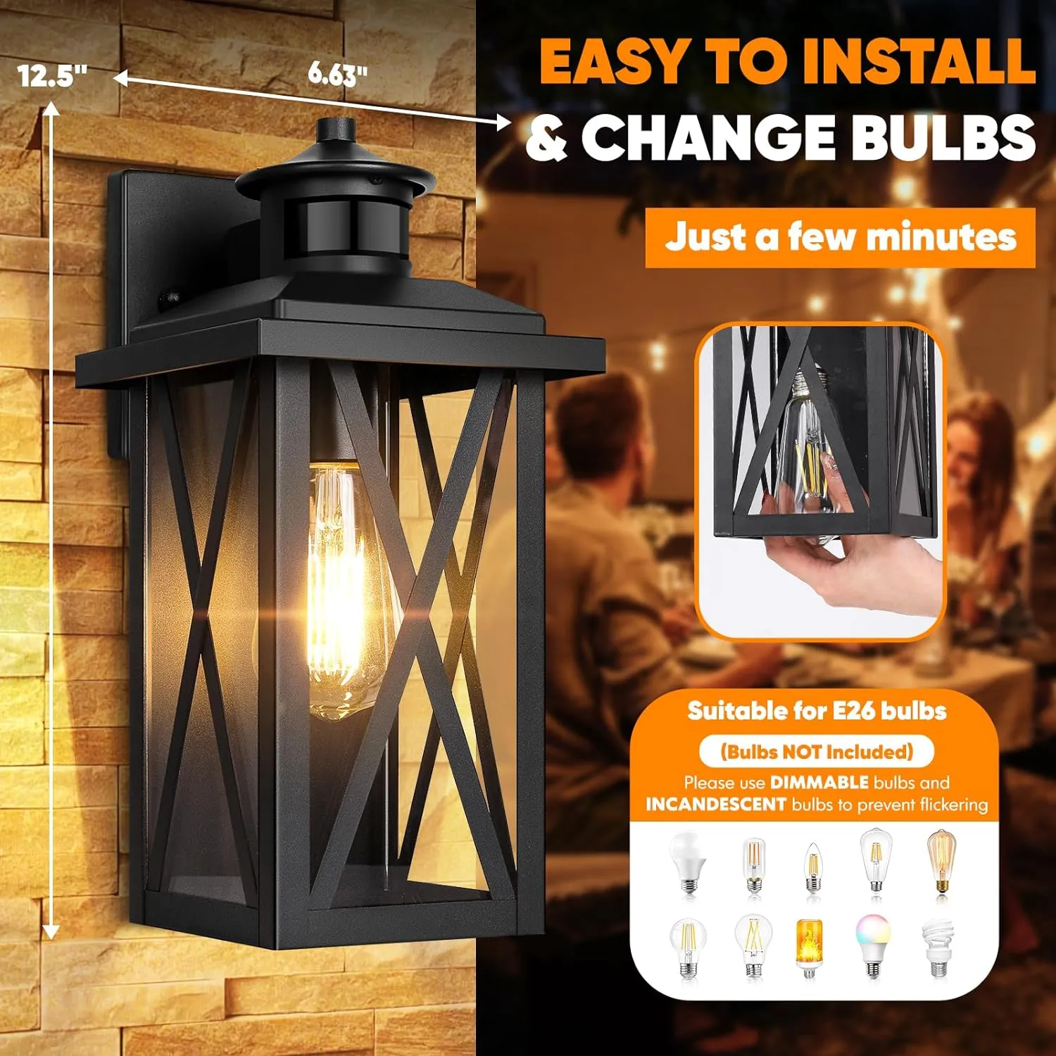 2-Pack Motion Sensor Outdoor Wall Lights, Upgraded Dusk to Dawn Outdoor Lighting Waterproof, Black Modern Outside Wall Mount Light Fixtures, Anti-Rust Exterior Light for House Porch Entryway Garage