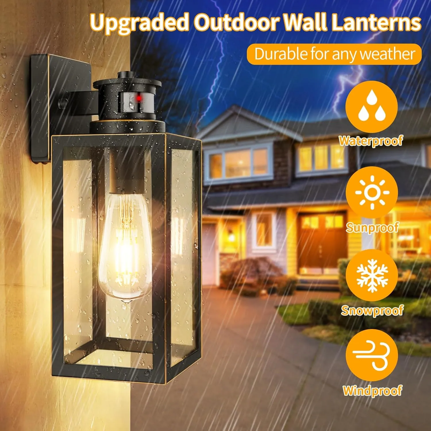 2-Pack Motion Sensor Outdoor Wall Lights, Waterproof Dusk to Dawn Exterior Wall Light Fixtures, Oil Rubbed Bronze Outside Porch Lights for House Garage, Motion Sensor Wall Lanterns with Clear Glass