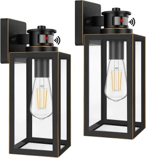 2-Pack Motion Sensor Outdoor Wall Lights, Waterproof Dusk to Dawn Exterior Wall Light Fixtures, Oil Rubbed Bronze Outside Porch Lights for House Garage, Motion Sensor Wall Lanterns with Clear Glass