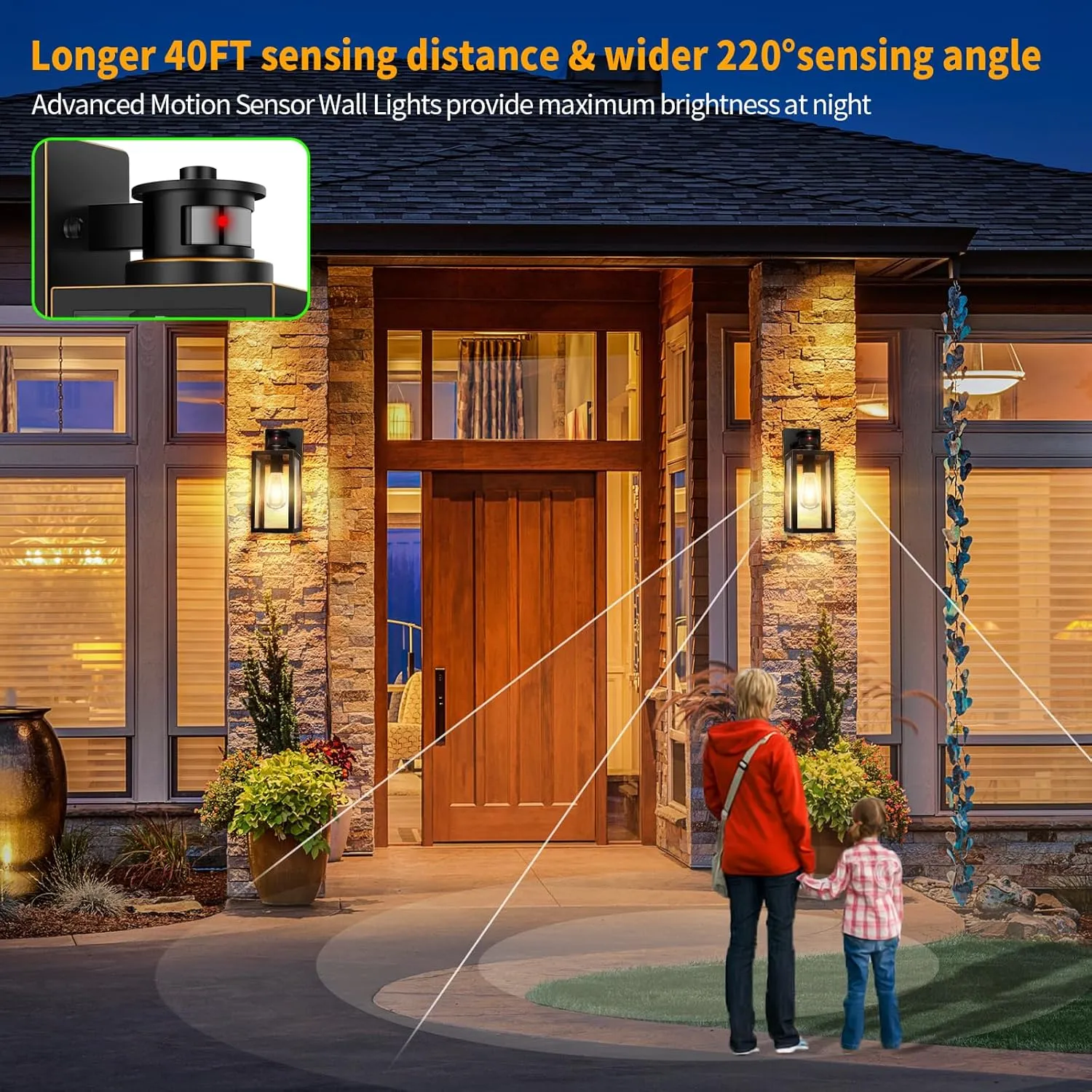 2-Pack Motion Sensor Outdoor Wall Lights, Waterproof Dusk to Dawn Exterior Wall Light Fixtures, Oil Rubbed Bronze Outside Porch Lights for House Garage, Motion Sensor Wall Lanterns with Clear Glass