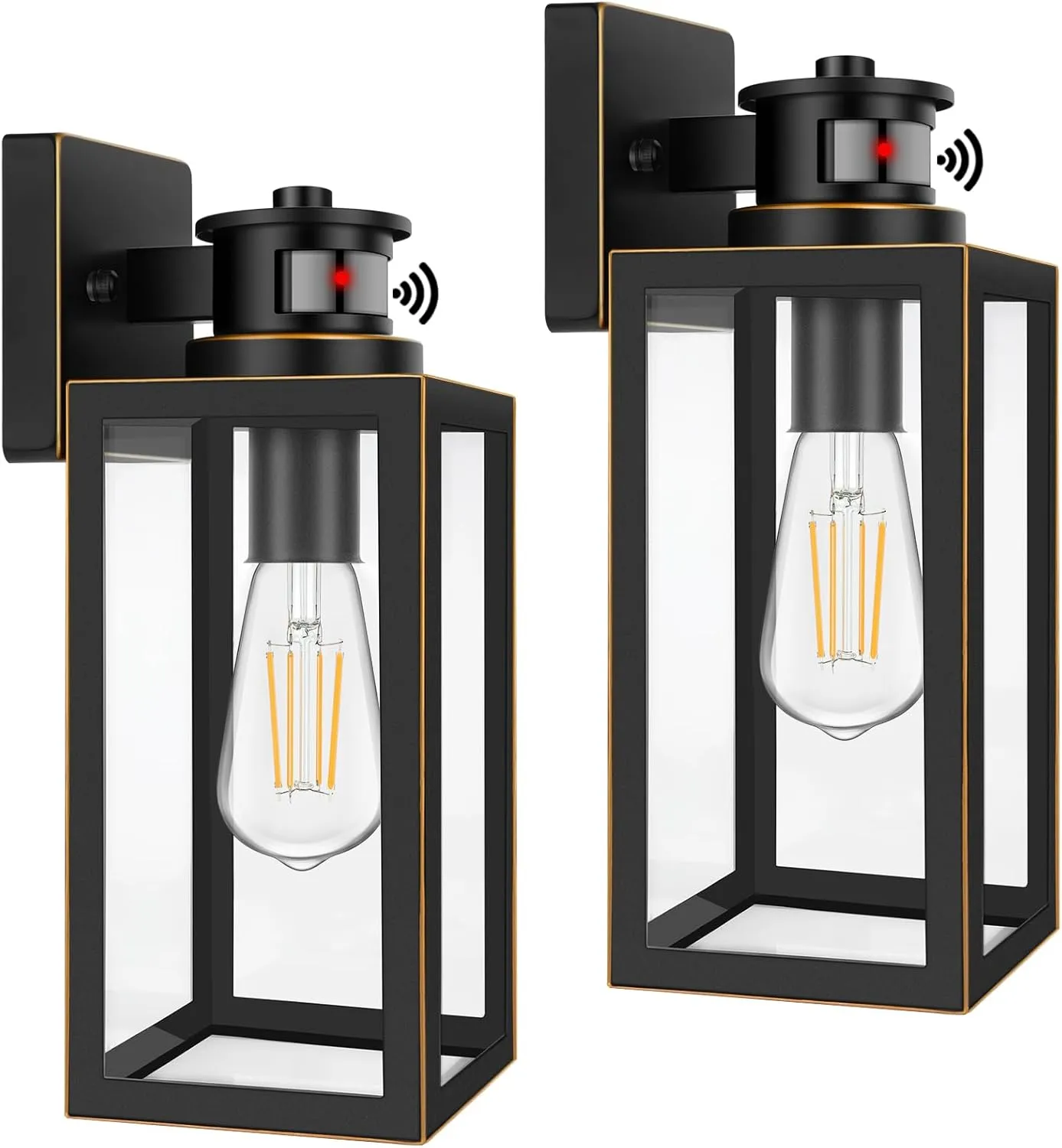 2-Pack Motion Sensor Outdoor Wall Lights, Waterproof Dusk to Dawn Exterior Wall Light Fixtures, Oil Rubbed Bronze Outside Porch Lights for House Garage, Motion Sensor Wall Lanterns with Clear Glass