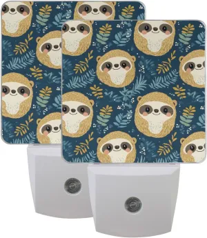 2 Pack Night Lights Sloth Ball Print, Plug into Wall Lamp Auto Dusk to Dawn Sensor LED 3×4.5×1.4 in