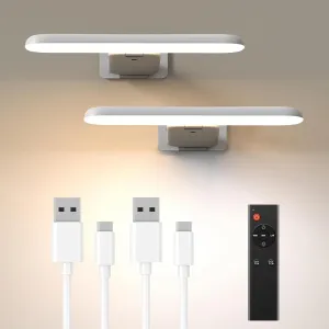 2 Pack Picture Lights for Wall, Rechargeable LED Picture Light Battery Operated with Remote, Dimmable Poster Light for Paintings, Portraits, Art Frames, Display Lighting for Wall Decor,White