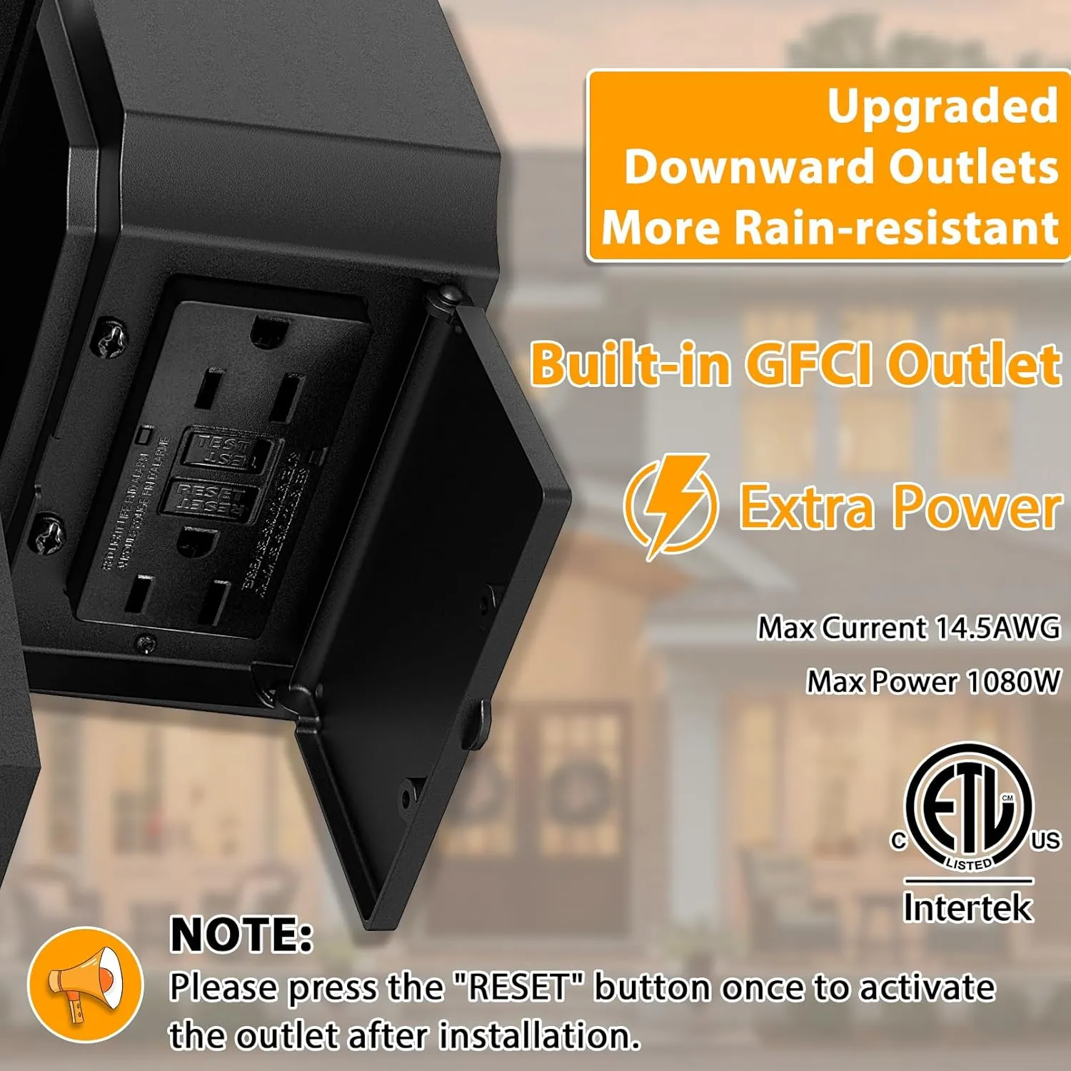 2 Pack Porch Light with GFCI Outlet, Black Dusk to Dawn Motion Sensor Outdoor Lights, 3-Mode Wall Exterior Lighting Fixture, Waterproof Outside Lights Sconce for House Front Door Patio Garage