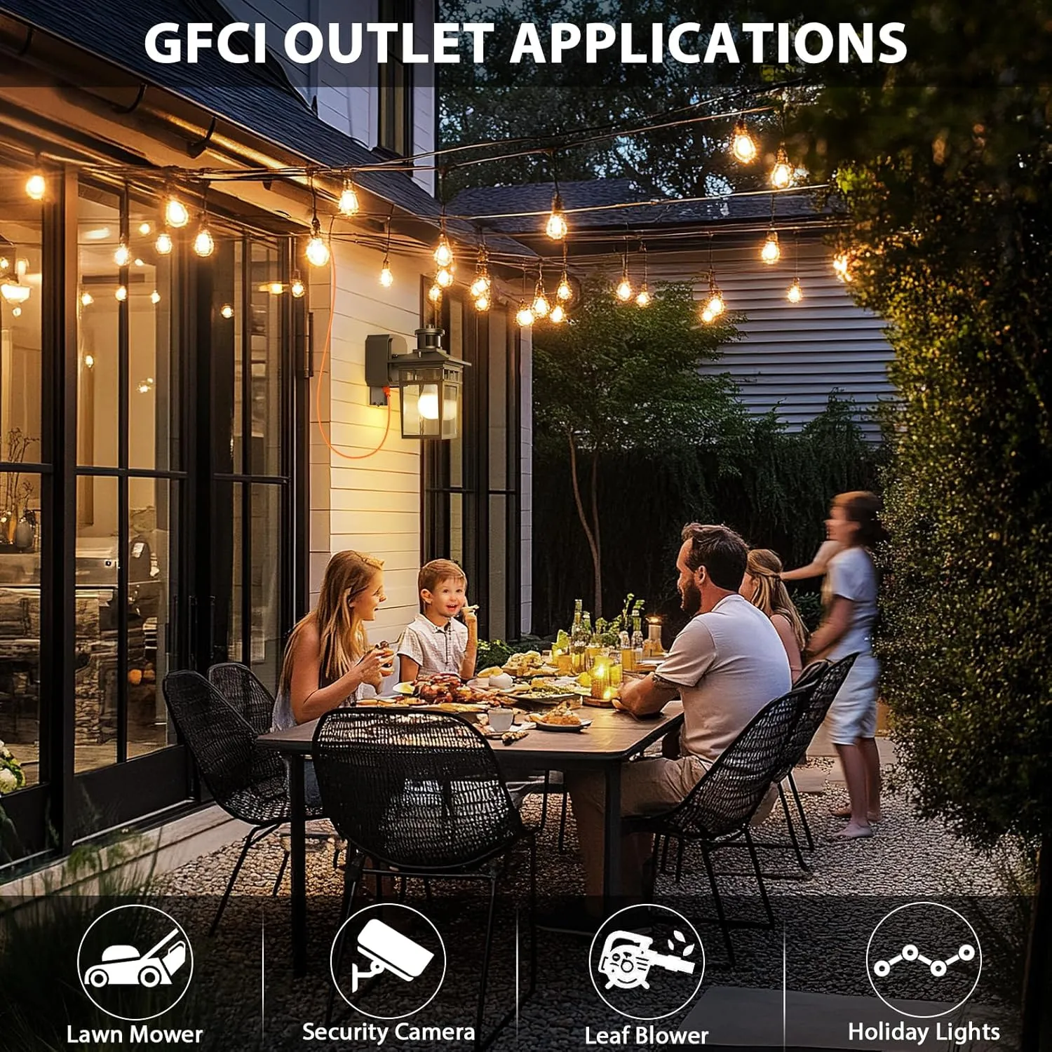 2 Pack Porch Light with GFCI Outlet, Black Dusk to Dawn Motion Sensor Outdoor Lights, 3-Mode Wall Exterior Lighting Fixture, Waterproof Outside Lights Sconce for House Front Door Patio Garage