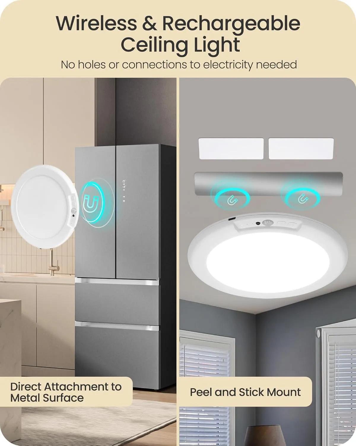 2 Pack Rechargeable Motion Sensor Ceiling Light with Remote, Wireless Ceiling Light Battery Operated, Magnetic, 3CCT, Dimmable LED for Shower Closet Bathroom Stairs Pantry Hallway Porch