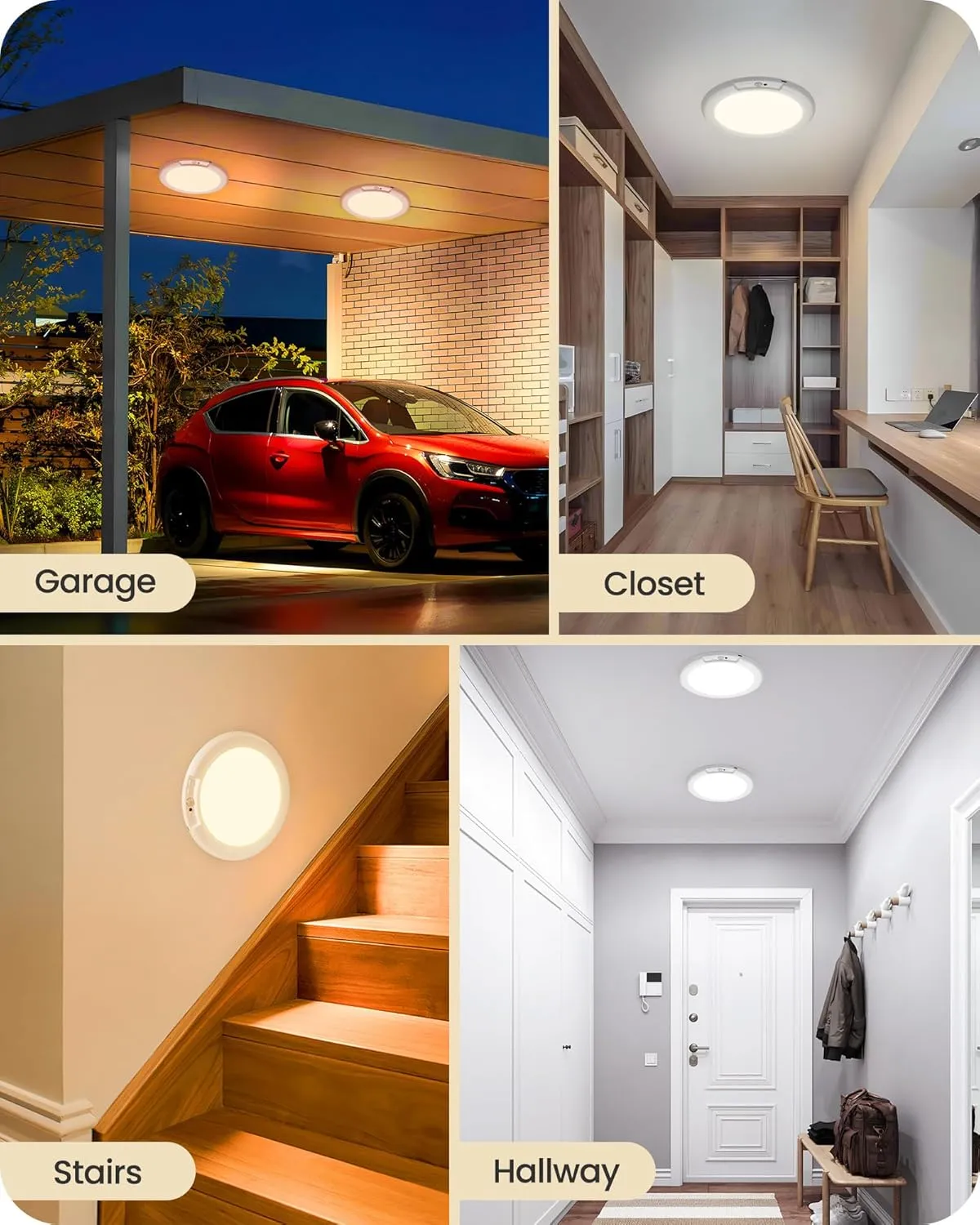 2 Pack Rechargeable Motion Sensor Ceiling Light with Remote, Wireless Ceiling Light Battery Operated, Magnetic, 3CCT, Dimmable LED for Shower Closet Bathroom Stairs Pantry Hallway Porch