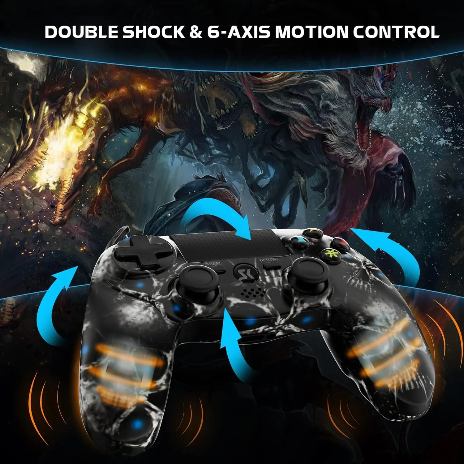 2 Pack Wireless Controller for PS4, Controller for Sony PlayStation 4, Double Shock 6-Axis Motion Sensor, Sensitive Touch Pad, Built-in Speaker & 3.5mm Headset Jack, Compatible with PS4/Pro/Slim
